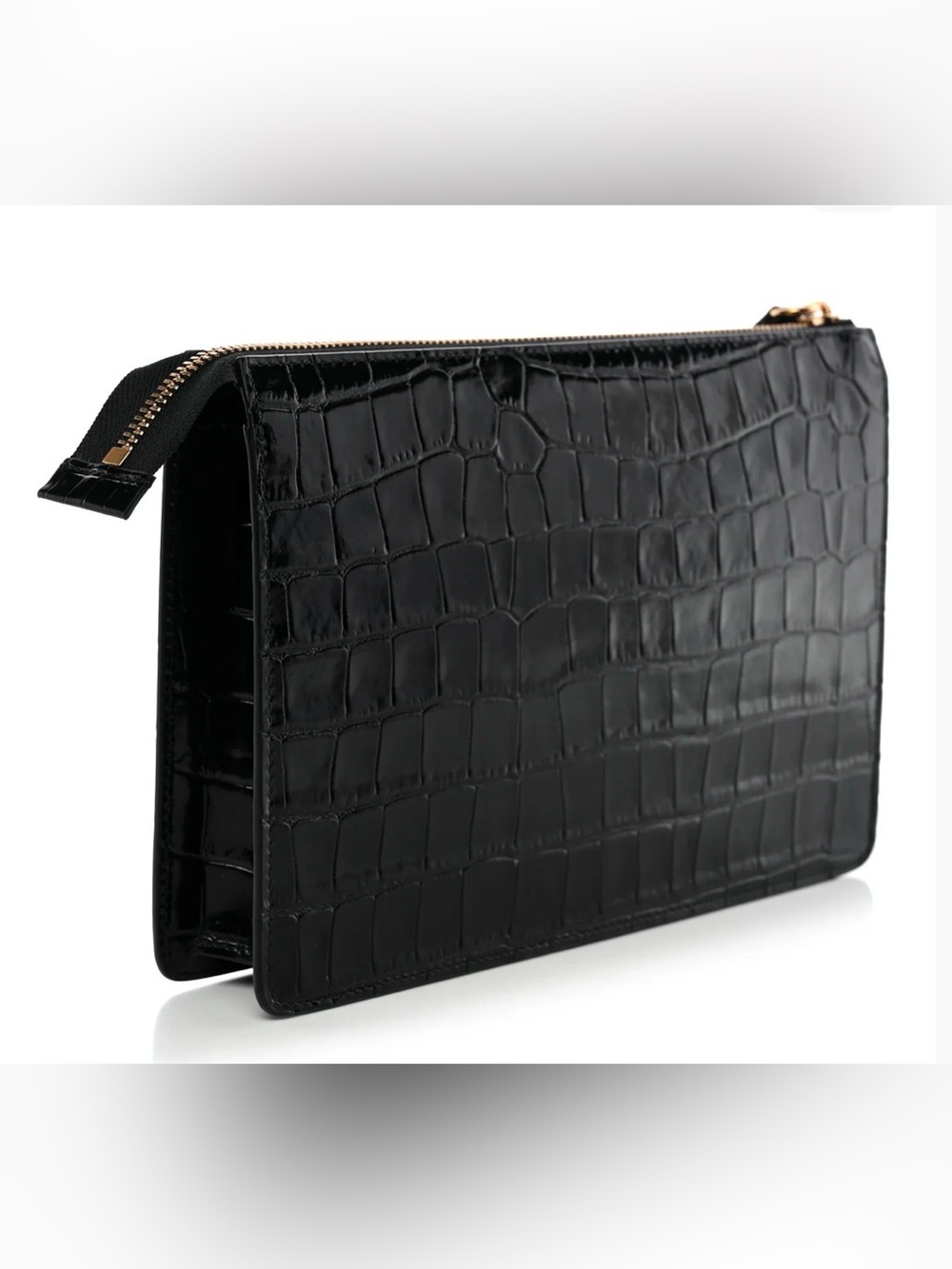Versace Black Croc-Embossed Leather Zip Pouch with Gold Medusa Accent - Picture 6 of 9